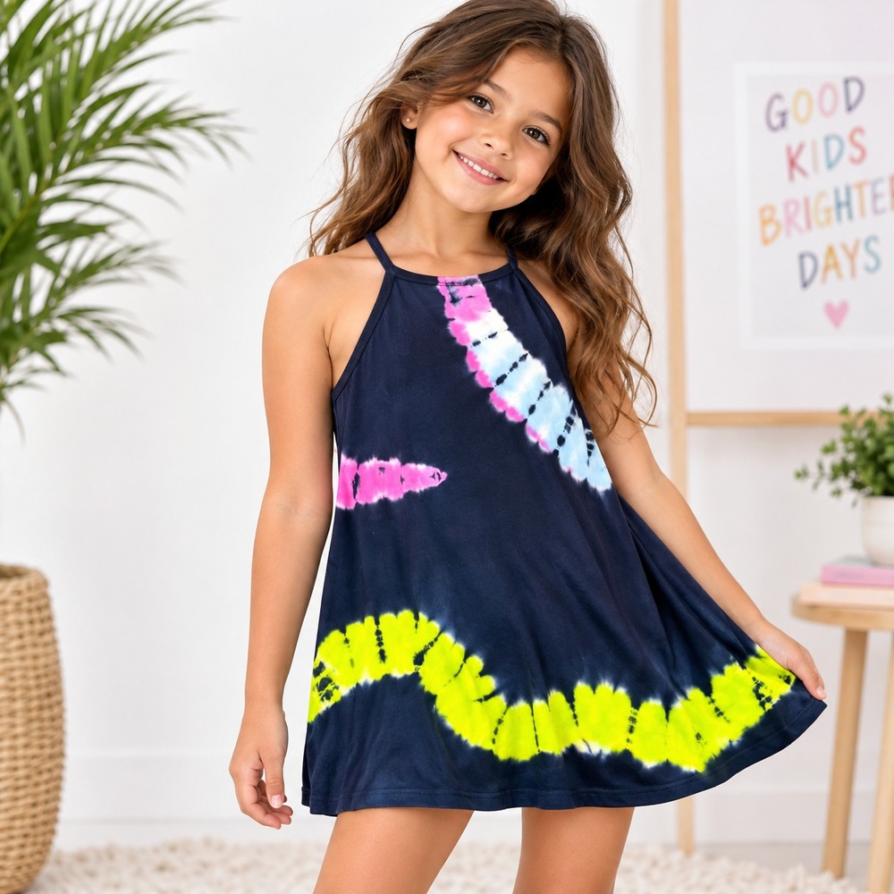 Splendid Sleeveless Tie Dye Girls Tank Top Navy Blue Pink Yellow Size 10